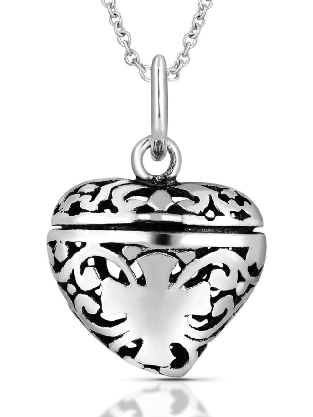 Filigree Heart Cross Prayer Box Locket Necklace - 925 Silver Jewelry Gift